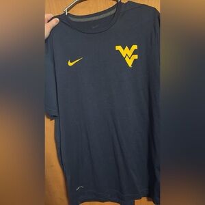 Nike Men's Dark Blue Tee with Yellow Accents
